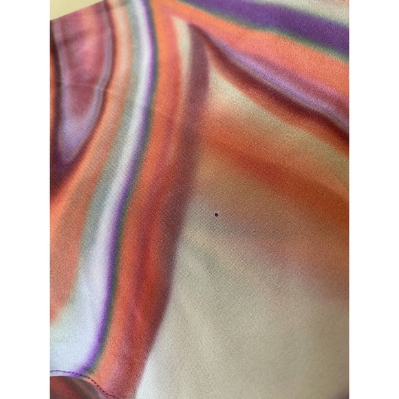Halston Heritage One Shoulder Ruffled Dress Swirl Silk Mini Orange Purpl… - Picture 5 of 9